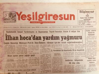 Yeşil Giresun Gazetesi 6 Mayıs 1993 - İlhan Hocadan Yardım Yağmuru GZ38755 - 1