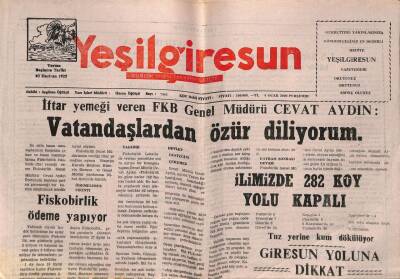 Yeşil Giresun Gazetesi 6 Ocak 2000 - İlimizde 282 Köy Yolu Kapalı GZ77909 - 1