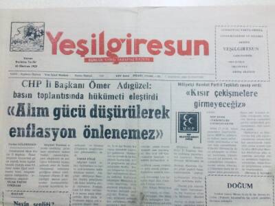 Yeşil Giresun Gazetesi 7 Ağustos 2000 - Alım Gücü Düşürülerek Enflasyon Önlenemez GZ40779 - 1