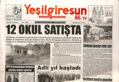 Yeşil Giresun Gazetesi 7 Eylül 2011 - 12 Okul Satışta GZ108314 - 1