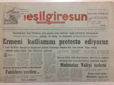Yeşil Giresun Gazetesi 7 Mart 1992 - Ermeni Katliamını Protesto Ediyoruz GZ38256 - 1