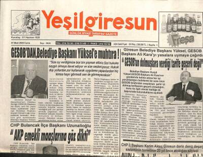 Yeşil Giresun Gazetesi 7 Mart 2008 - AKP Emekli Maaşlarına Göz Dikti GZ101636 - 1