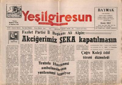 Yeşil Giresun Gazetesi 7 Nisan 2000 - Tirebolu Hastanesi Ambulanslarının Yenilenmesi İsteniyor GZ77938 - 1