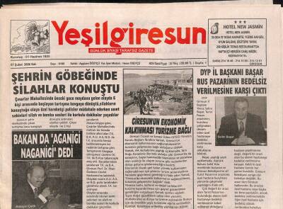Yeşil Giresun Gazetesi 7 Şubat 2006 - DYP İl Başkanı Başar Rus Pazarının Bedelsiz Verilmesine Karşı Çıktı GZ96151 - 1
