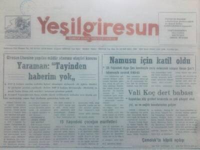 Yeşil Giresun Gazetesi 7 Temmuz 1992 - Güce İlit Köyünde Namusu İçin Katil Oldu GZ42160 - 1