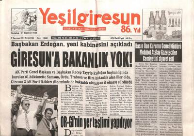 Yeşil Giresun Gazetesi 7 Temmuz 2011 - Giresuna Bakanlık Yok GZ108055 - 1