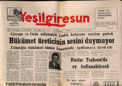 Yeşil Giresun Gazetesi 8 Aralık 1999 - Ruslar Trabzonda Oy Kullanabilecek GZ77987 - 1