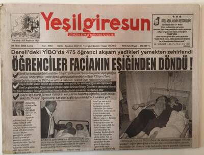 Yeşil Giresun Gazetesi 8 Ekim 2004 - Derelide 475 Öğrenci Akşam Yediği Yemekten Zehirlendi GZ28626 - 1