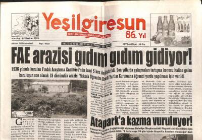 Yeşil Giresun Gazetesi 8 Ekim 2011 - FAE Arazisi Gıdım Gıdım Gidiyor GZ108066 - 1