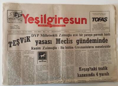Yeşil Giresun Gazetesi 8 Haziran 1999 - Teşvik Yasası Meclis Gündeminde GZ28638 - 1