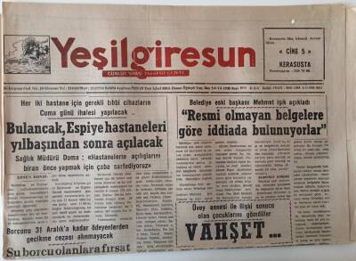 Yeşil Giresun Gazetesi 8 Kasım 1994 - Bulancak , Espiye Hastaneleri Yılbaşından Sonra Açılacak GZ28983 - 1