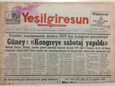 Yeşil Giresun Gazetesi 8 Mayıs 1993 - Güney Kongreye Sabotaj Yapıldı GZ32057 - 1