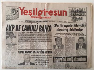 Yeşil Giresun Gazetesi 8 Mayıs 2007 - AKPde Canikli Banko GZ28929 - 1