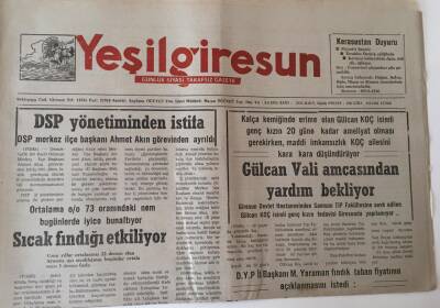 Yeşil Giresun Gazetesi - 9 Ağustos 1991 - Sıcak Fındığı Etkiliyor , DSP Yönetiminden İstifa - GZ43643 - 1