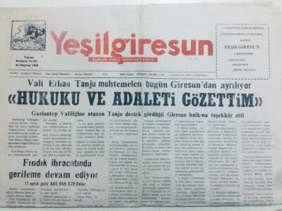Yeşil Giresun Gazetesi 9 Ağustos 2000 - Vali Erhan Tanju Hukuku Ve Adaleti Gözettim GZ40780 - 1