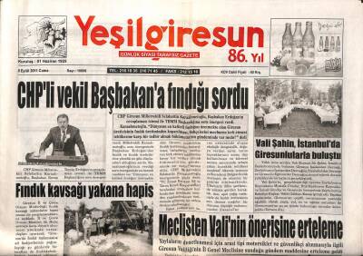 Yeşil Giresun Gazetesi 9 Eylül 2011 - CHPli Vekil Başbakana Fındığı Sordu GZ108350 - 1