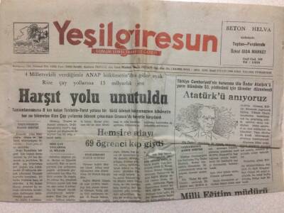 Yeşil Giresun Gazetesi 9 Kasım 1991 - Harşıt Yolu Unutuldu GZ34269 - 1
