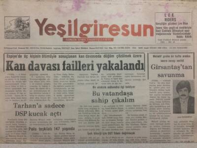 Yeşil Giresun Gazetesi 9 Nisan 1992 - Kan Davası Failleri Yakalandı GZ38481 - 1
