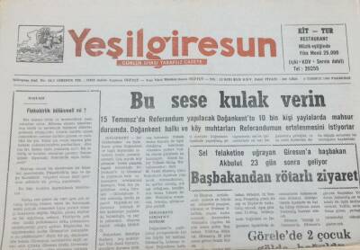 Yeşil Giresun Gazetesi 9 Temmuz 1990 Başbakandan Rötarlı Ziyaret GZ30946 - 1