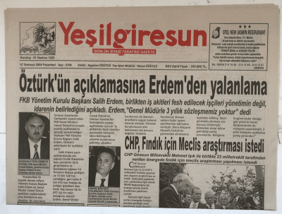 Yeşilgiresun Gazetesi 12 Temmuz 2004 - AKPde Yeni Başkan Şenlikoğlu Oldu GZ5333 - 1