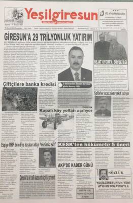 Yeşilgiresun Gazetesi 19 Şubat 2004 Giresuna 29 Trilyonluk Yatırım GZ14214 - 1