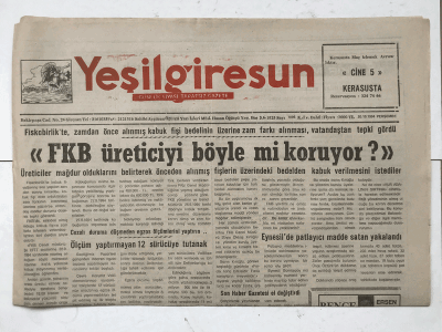 Yeşilgiresun Gazetesi 20 Ekim 1994 - FKB Üreticiyi Böyle Mi Koruyor ? GZ7523 - 1