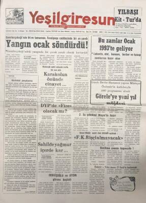 Yeşilgiresun Gazetesi 21 Aralık 1992 Dervişoğlu Ve Aydın Göreve Başladı GZ14218 - 1