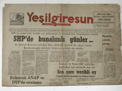 Yeşilgiresun Gazetesi 21 Eylül 1991 - SHP de Bunalımlı Günler GZ5792 - 1