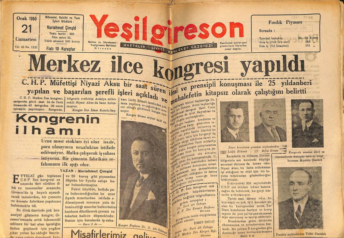 Yeşilgiresun Gazetesi 21 Ocak 1950 - Görele'nin Kırıklı Köyünde 20 Seneden Beri Görülmemiş Kar GZ153752 - 1