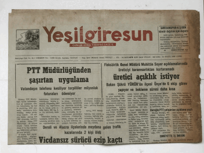 Yeşilgiresun Gazetesi 22 Eylül 1989 - PTT Müdürlüğünden Şaşırtan Uygulama GZ5928 - 1