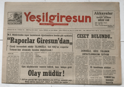 Yeşilgiresun Gazetesi 22 Nisan 1993 - Raporlar Giresun dan GZ7442 - 1