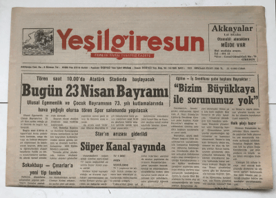 Yeşilgiresun Gazetesi 23 Nisan 1993 - Bugün 23 Nisan Bayramı GZ7443 - 1