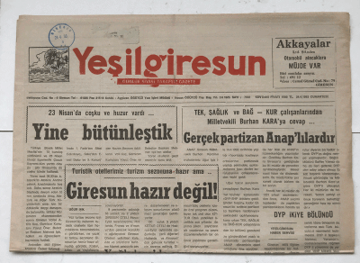 Yeşilgiresun Gazetesi 24 Nisan 1993 - Gerçek Partizan Anap lılardır GZ7444 - 1