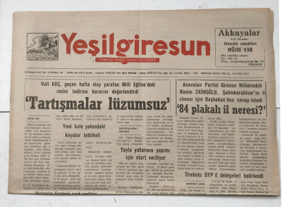 Yeşilgiresun Gazetesi 24 Nisan 1993 - Tartışmalar Lüzumsuz GZ7509 - 1