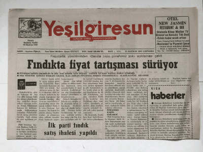 Yeşilgiresun Gazetesi 25 Haziran 2003 - İlk Parti Fiyat Tartışması Sürüyor GZ5902 - 1