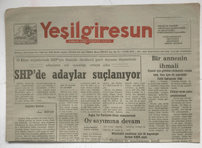 Yeşilgiresun Gazetesi 26 Ekim 1991 - SHP de Adaylar Suçlanıyor GZ3729 - 1