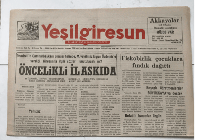 Yeşilgiresun Gazetesi 26 Nisan 1993 - Öncelikli İl Askıda GZ7508 - 1