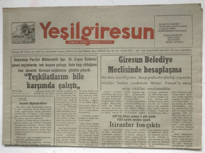 Yeşilgiresun Gazetesi 28 Ekim 1991 - Giresun Belediye Meclisinde Hesaplaşma GZ3727 - 1