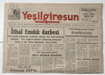 Yeşilgiresun Gazetesi 28 Nisan 1993 - İthal Fındık Darbesi GZ7510 - 1