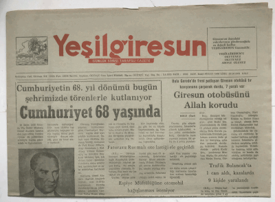 Yeşilgiresun Gazetesi 29 Ekim 1991 - Cumhuriyet 68 Yaşında GZ3740 - 1