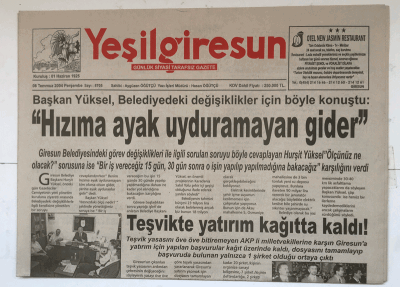 Yeşilgiresun Gazetesi 8 Temmuz 2004 - Tirebolu - Torul Yolu Bugün Açılıyor GZ5368 - 1