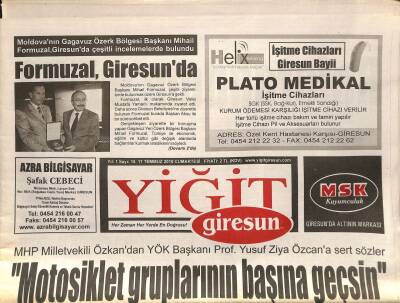 Yiğit Giresun Gazetesi 17 Temmuz 2010 - Formuzal , Giresunda - İmar Kanununa Dikkat ! GZ125263 - 1