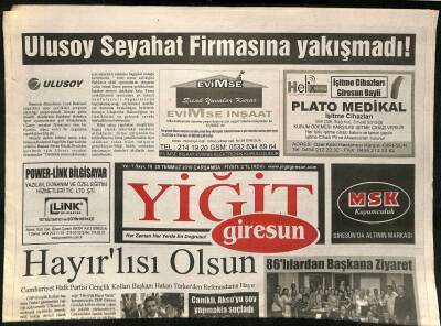 Yiğit Giresun Gazetesi 28 Temmuz 2010 - Osman Çakır , Giresuna Geliyor - Tolga Seyhan Baba Ocağında GZ125264 - 1