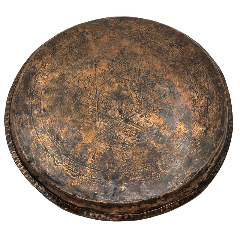 Yığma Kenar Osmanlı Geometrik Yıldız Motifli Antika Bakır Sini – 35 cm AOB3927 - 2