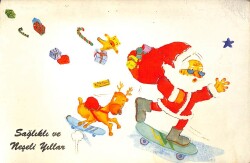 Yılbaşı (Yeniyıl) Noel Baba Temalı Açılır Kapak Yaldızlı Kartpostal KRT15909 - 1