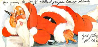 Yılbaşı (Yeniyıl) Noel Baba Temalı Açılır Kapak Yaldızlı Kartpostal KRT15909 - 2