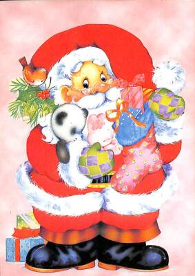 Yılbaşı (Yeniyıl) Noel Baba Temalı Açılır Kapaklı Kartpostal KRT12876 - 1