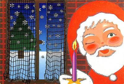 Yılbaşı (Yeniyıl) Noel Baba Temalı Simli Kartpostal KRT14486 - 1