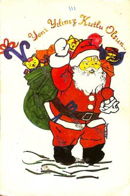 Yılbaşı (Yeniyıl) Noel Baba Temalı Simli Kartpostal KRT14574 - 1