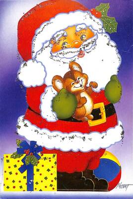 Yılbaşı (Yeniyıl) Noel Baba Temalı Simli Kartpostal KRT14956 - 1
